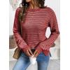 image:imageSHEWIN Womens Long Sleeve Crewneck Striped Side Split Pullover SweaterRed