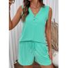 image:imageSHEWIN Womens Ribbed Knit 2 Piece Short Sets Summer Lounge Matching Outfits With PocketsGreen