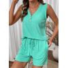 image:imageSHEWIN Womens Ribbed Knit 2 Piece Short Sets Summer Lounge Matching Outfits With PocketsGreen