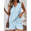 image:imageSHEWIN Womens Ribbed Knit 2 Piece Short Sets Summer Lounge Matching Outfits With PocketsLight Blue