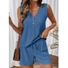 image:imageSHEWIN Womens Ribbed Knit 2 Piece Short Sets Summer Lounge Matching Outfits With PocketsNavy
