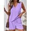 image:imageSHEWIN Womens Ribbed Knit 2 Piece Short Sets Summer Lounge Matching Outfits With PocketsPurple