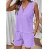 image:imageSHEWIN Womens Ribbed Knit 2 Piece Short Sets Summer Lounge Matching Outfits With PocketsPurple