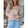 image:imageSHEWIN Womens Sweaters Casual Long Sleeve V Neck Crewneck Lightweight Crochet Pullover Sweater TopsA Brown