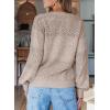 image:imageSHEWIN Womens Sweaters Casual Long Sleeve V Neck Crewneck Lightweight Crochet Pullover Sweater TopsA Brown