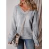 image:imageSHEWIN Womens Sweaters Casual Long Sleeve V Neck Crewneck Lightweight Crochet Pullover Sweater TopsA Gray