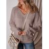 image:imageSHEWIN Womens Sweaters Casual Long Sleeve V Neck Crewneck Lightweight Crochet Pullover Sweater TopsB Apricot Pink