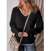 image:imageSHEWIN Womens Sweaters Casual Long Sleeve V Neck Crewneck Lightweight Crochet Pullover Sweater TopsB Black White