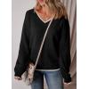 image:imageSHEWIN Womens Sweaters Casual Long Sleeve V Neck Crewneck Lightweight Crochet Pullover Sweater TopsB Black White