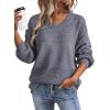 image:imageSHEWIN Womens Sweaters Casual Long Sleeve V Neck Crewneck Lightweight Crochet Pullover Sweater TopsB Blue