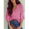 image:imageSHEWIN Womens Sweaters Casual Long Sleeve V Neck Crewneck Lightweight Crochet Pullover Sweater TopsB Bonbon