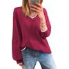 image:imageSHEWIN Womens Sweaters Casual Long Sleeve V Neck Crewneck Lightweight Crochet Pullover Sweater TopsB Burgundy