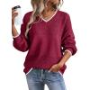 image:imageSHEWIN Womens Sweaters Casual Long Sleeve V Neck Crewneck Lightweight Crochet Pullover Sweater TopsB Burgundy