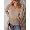 image:imageSHEWIN Womens Sweaters Casual Long Sleeve V Neck Crewneck Lightweight Crochet Pullover Sweater TopsB Camel