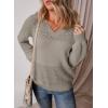 image:imageSHEWIN Womens Sweaters Casual Long Sleeve V Neck Crewneck Lightweight Crochet Pullover Sweater TopsB Chestnut