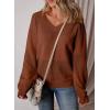 image:imageSHEWIN Womens Sweaters Casual Long Sleeve V Neck Crewneck Lightweight Crochet Pullover Sweater TopsB Coffee