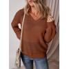 image:imageSHEWIN Womens Sweaters Casual Long Sleeve V Neck Crewneck Lightweight Crochet Pullover Sweater TopsB Coffee