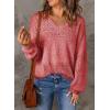 image:imageSHEWIN Womens Sweaters Casual Long Sleeve V Neck Crewneck Lightweight Crochet Pullover Sweater TopsB Coral