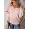image:imageSHEWIN Womens Sweaters Casual Long Sleeve V Neck Crewneck Lightweight Crochet Pullover Sweater TopsB Dusty Pink