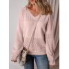 image:imageSHEWIN Womens Sweaters Casual Long Sleeve V Neck Crewneck Lightweight Crochet Pullover Sweater TopsB Dusty Pink