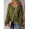 image:imageSHEWIN Womens Sweaters Casual Long Sleeve V Neck Crewneck Lightweight Crochet Pullover Sweater TopsB Fern Green