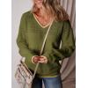 image:imageSHEWIN Womens Sweaters Casual Long Sleeve V Neck Crewneck Lightweight Crochet Pullover Sweater TopsB Fern Green