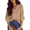 image:imageSHEWIN Womens Sweaters Casual Long Sleeve V Neck Crewneck Lightweight Crochet Pullover Sweater TopsB Light French Beige