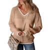 image:imageSHEWIN Womens Sweaters Casual Long Sleeve V Neck Crewneck Lightweight Crochet Pullover Sweater TopsB Light French Beige