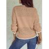 image:imageSHEWIN Womens Sweaters Casual Long Sleeve V Neck Crewneck Lightweight Crochet Pullover Sweater TopsB Light French Beige