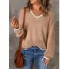 image:imageSHEWIN Womens Sweaters Casual Long Sleeve V Neck Crewneck Lightweight Crochet Pullover Sweater TopsB Light French Beige