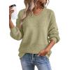 image:imageSHEWIN Womens Sweaters Casual Long Sleeve V Neck Crewneck Lightweight Crochet Pullover Sweater TopsB Meadow Mist Green