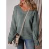 image:imageSHEWIN Womens Sweaters Casual Long Sleeve V Neck Crewneck Lightweight Crochet Pullover Sweater TopsB Mist Green