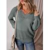 image:imageSHEWIN Womens Sweaters Casual Long Sleeve V Neck Crewneck Lightweight Crochet Pullover Sweater TopsB Mist Green