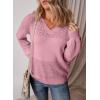 image:imageSHEWIN Womens Sweaters Casual Long Sleeve V Neck Crewneck Lightweight Crochet Pullover Sweater TopsB Pink