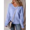 image:imageSHEWIN Womens Sweaters Casual Long Sleeve V Neck Crewneck Lightweight Crochet Pullover Sweater TopsB Sky Blue