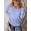 image:imageSHEWIN Womens Sweaters Casual Long Sleeve V Neck Crewneck Lightweight Crochet Pullover Sweater TopsB Sky Blue