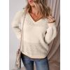 image:imageSHEWIN Womens Sweaters Casual Long Sleeve V Neck Crewneck Lightweight Crochet Pullover Sweater TopsB White Brown