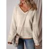 image:imageSHEWIN Womens Sweaters Casual Long Sleeve V Neck Crewneck Lightweight Crochet Pullover Sweater TopsB White Brown