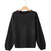 image:imageSHEWIN Womens Sweaters Casual Long Sleeve V Neck Crewneck Lightweight Crochet Pullover Sweater TopsC Crewneck Black