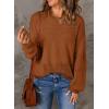 image:imageSHEWIN Womens Sweaters Casual Long Sleeve V Neck Crewneck Lightweight Crochet Pullover Sweater TopsC Crewneck Chestnut
