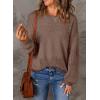 image:imageSHEWIN Womens Sweaters Casual Long Sleeve V Neck Crewneck Lightweight Crochet Pullover Sweater TopsC Crewneck Dark Khaki