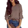image:imageSHEWIN Womens Sweaters Casual Long Sleeve V Neck Crewneck Lightweight Crochet Pullover Sweater TopsC Crewneck Dark Khaki