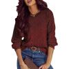 image:imageSHEWIN Womens Sweaters Casual Long Sleeve V Neck Crewneck Lightweight Crochet Pullover Sweater TopsC Crewneck Navy Blue