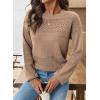 image:imageSHEWIN Womens Sweaters Casual Long Sleeve V Neck Crewneck Lightweight Crochet Pullover Sweater TopsC Crewneck Parchment
