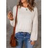 image:imageSHEWIN Womens Sweaters Casual Long Sleeve V Neck Crewneck Lightweight Crochet Pullover Sweater TopsC Crewneck White