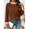 image:imageSHEWIN Womens Sweaters Crew Neck Long Sleeve Tops Knit Color Block Fall Outfits for Women 2026Coffee