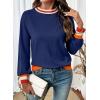 image:imageSHEWIN Womens Sweaters Crew Neck Long Sleeve Tops Knit Color Block Fall Outfits for Women 2026Navy Blue