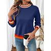 image:imageSHEWIN Womens Sweaters Crew Neck Long Sleeve Tops Knit Color Block Fall Outfits for Women 2026Navy Blue