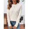 image:imageSHEWIN Womens Sweaters Crewneck Cable Knit Sweater Long Sleeve Fall Tops for Women 2026White