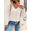 image:imageSHEWIN Womens Sweaters V Neck Long Sleeve Shirts Knit Hollow Out Crochet Sweater Fall Outfits for Women 2026Beige
